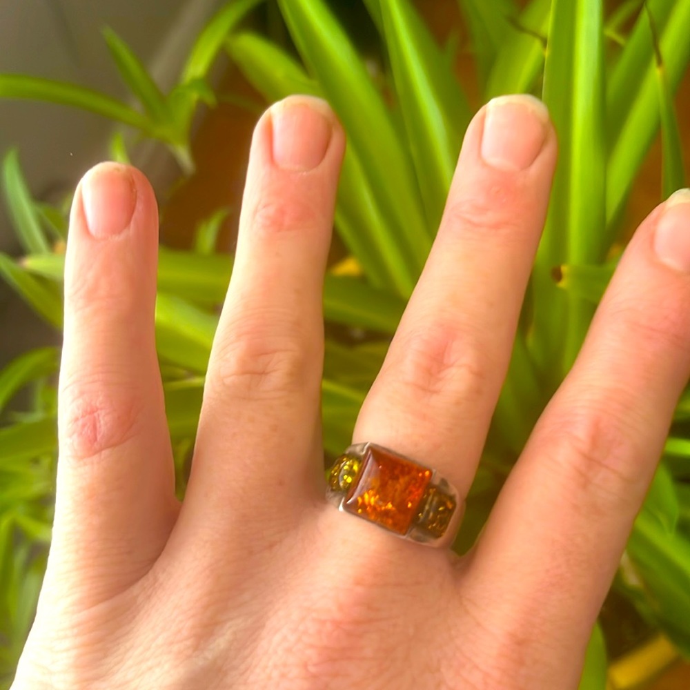 Amber and silver ring size 7.5